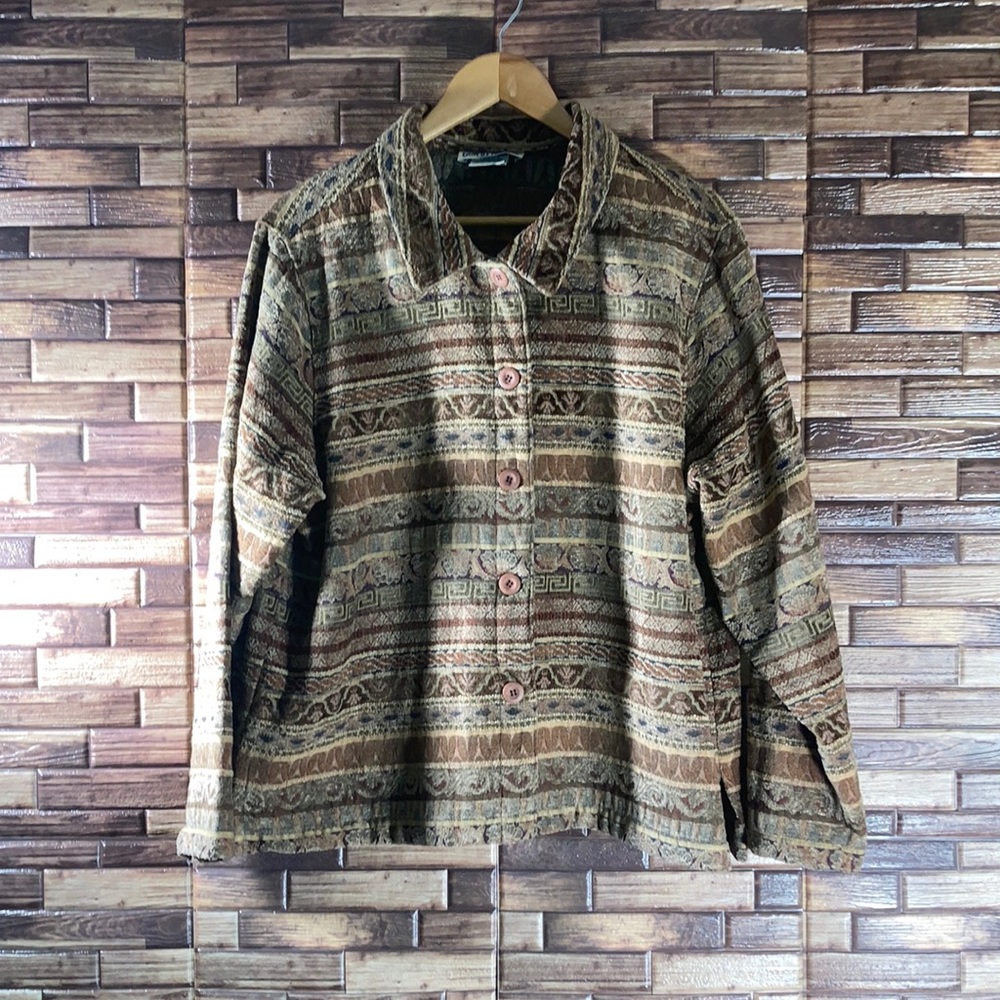 Vintage Gotcha Covered Women’s XL Tapestry Blazer Jacket Neutral Brown 90s